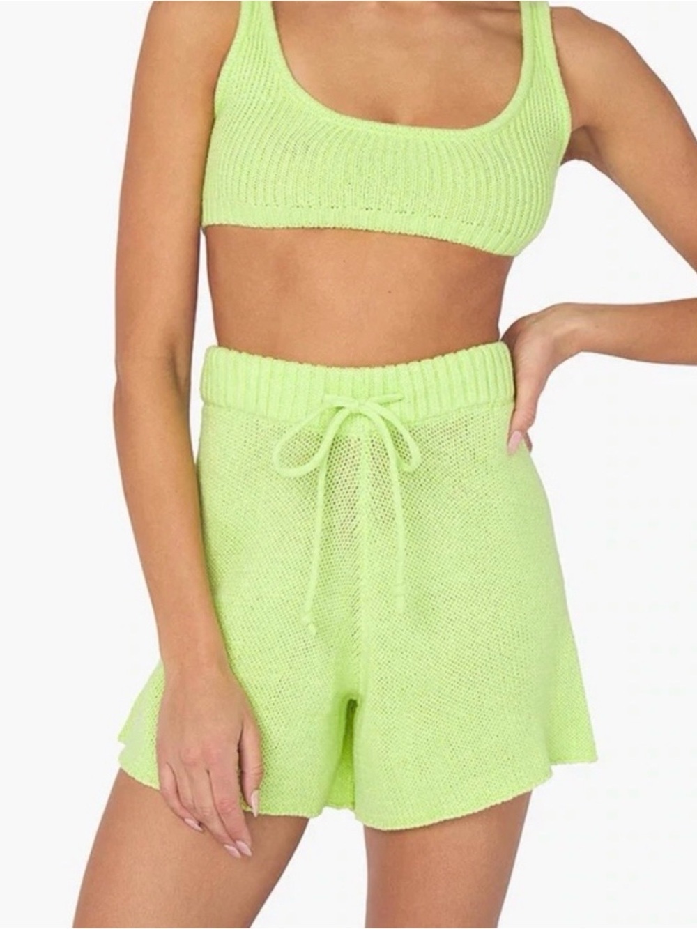 NWT WeWoreWhat Set Scoop Pull On Bra Top & Shorts Knit in Neon Green Size XS